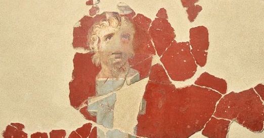 Intonaco dipinto con erma di satiro da Cividate Camuno, via Palazzo